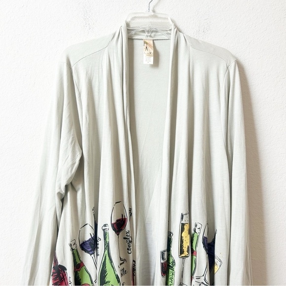 A Walk in The Park Wineology Wine Glasses Print Long Sleeve Kimono Cardigan 2X - Picture 4 of 12